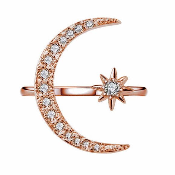 New Rose Gold Star Moon Index Finger Open Ring - Picture 1 of 4